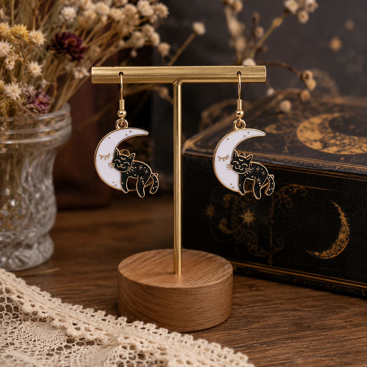 Cat & Moon Earrings