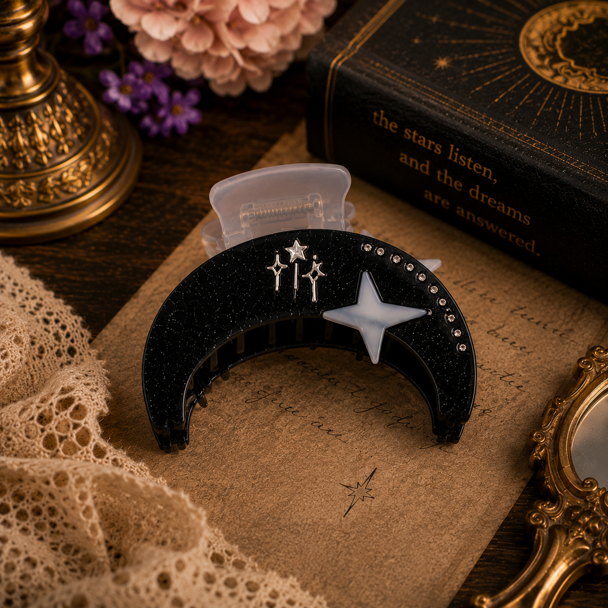 Star & Moon Rhinestone Hair Claw